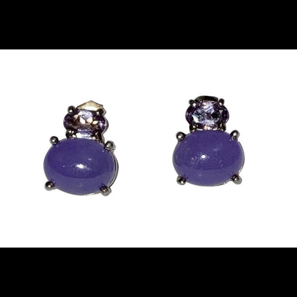 Sterling Silver Amethyst and Purle Jade Earrings